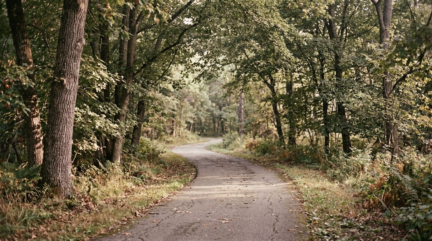A gentle, tree-lined path through a forest